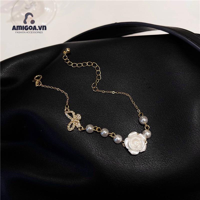 ✨✨Vòng Cổ Mặt Hình Hoa Hồng Đính Ngọc Trai Nhân Tạo Thời Trang Dành Cho Bạn Nữ