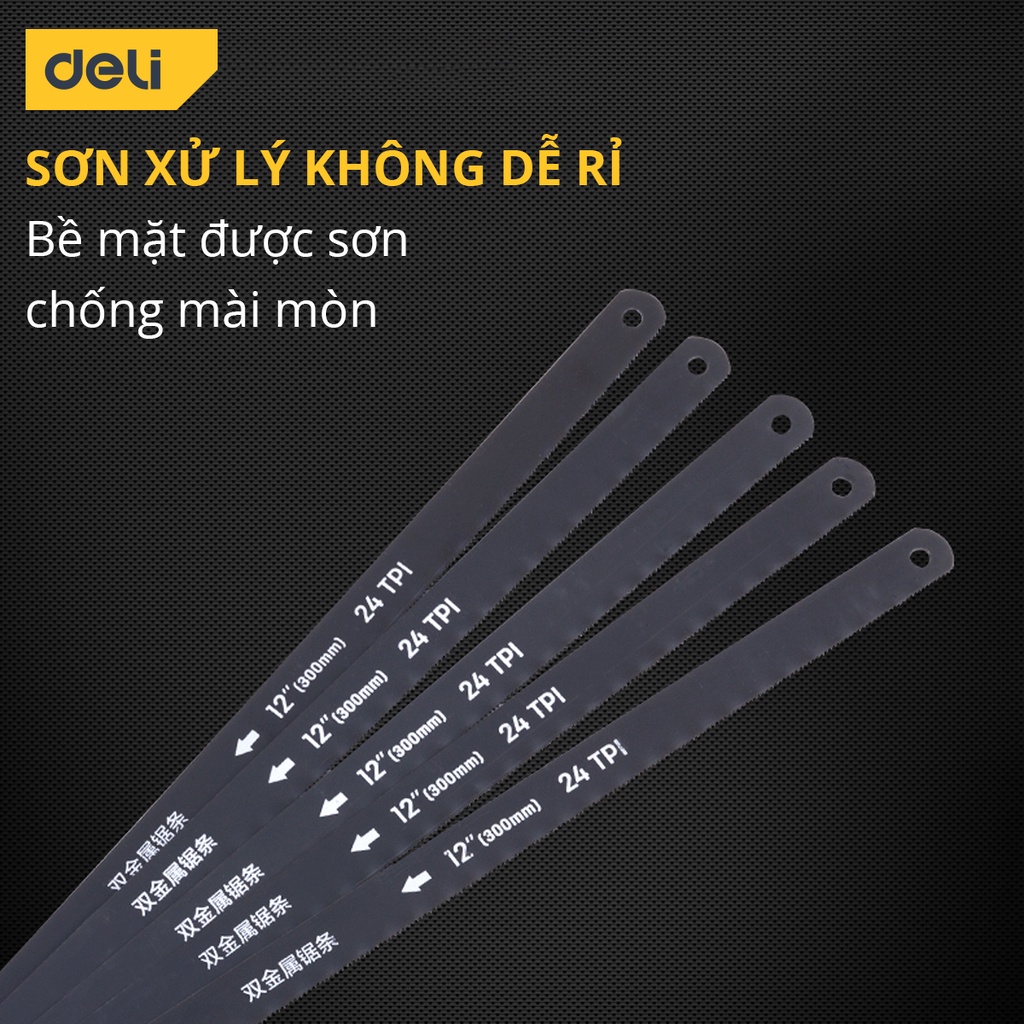 Bộ 5 Lưỡi Cưa Deli Cao Cấp Chính Hãng 12inch 24TPI Chất Lượng Cao - Siêu Bền, Sắc Bén, Chất Liệu Thép Không Gỉ - DL4673