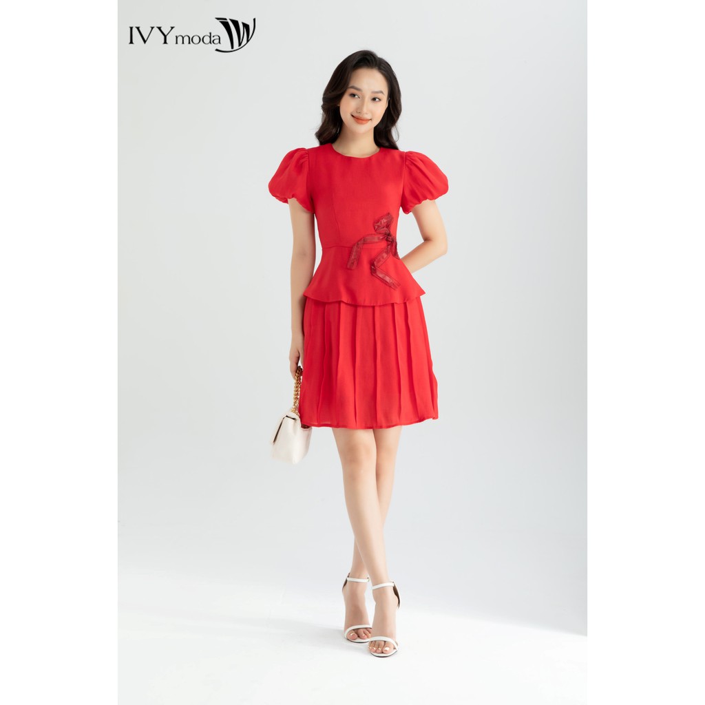 Đầm voan đính nơ thiết kê IVY moda MS 48B8614