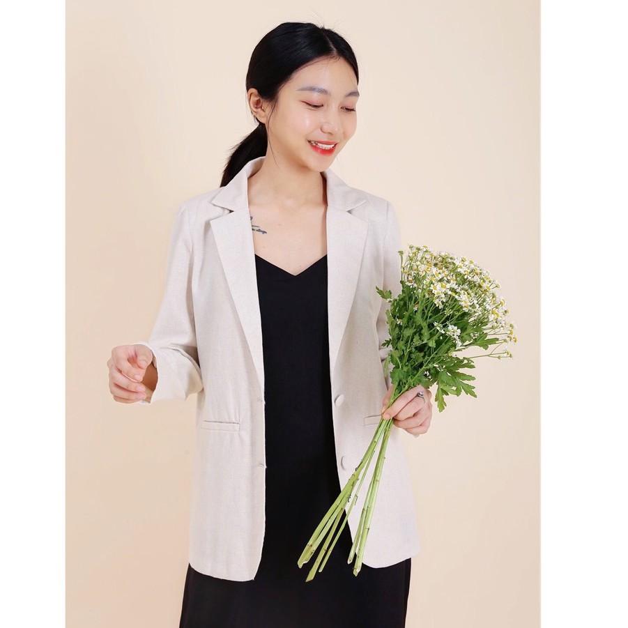 Áo vest nữ blazer KHÀN chất liệu linen màu trắng đục tay dài 1 lớp thời trang công sở Hàn Quốc | BigBuy360 - bigbuy360.vn