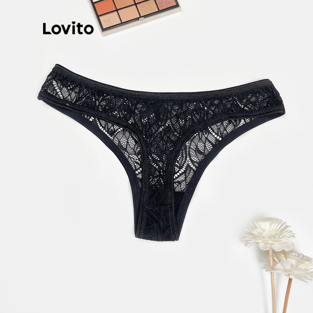 Lovito quần lót ren không co giãn L00107 (đen / xanh lá / hồng nhạt) | BigBuy360 - bigbuy360.vn