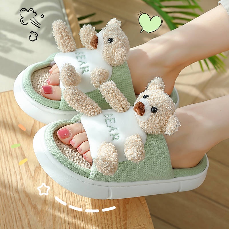 Dép Đi Trong Nhà Vải Lanh Đính Ngọc Trai Thời Trang Xuân Thu Cao Cấp