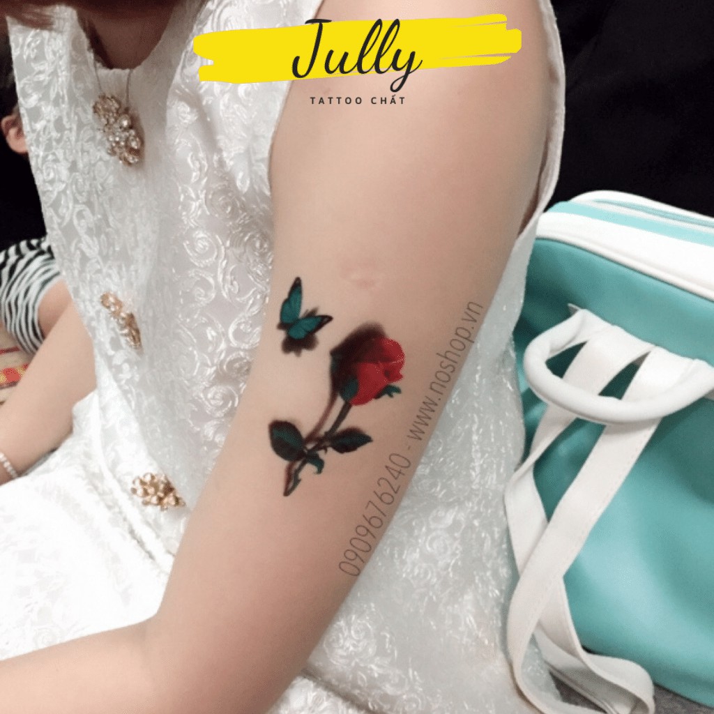 Hình xăm dán mini hoa hồng 3D, bướm, xăm tạm thời chống nước an toàn bền đẹp JULLY Tattoo chất