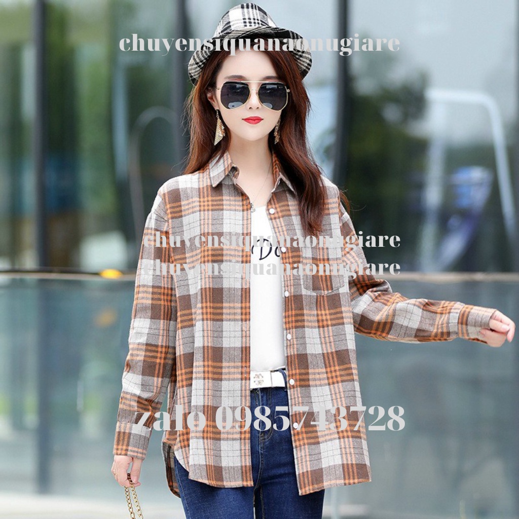 áo sơ mi kẻ to 2 màu trent HA0009 chuyensiquanaonugiare