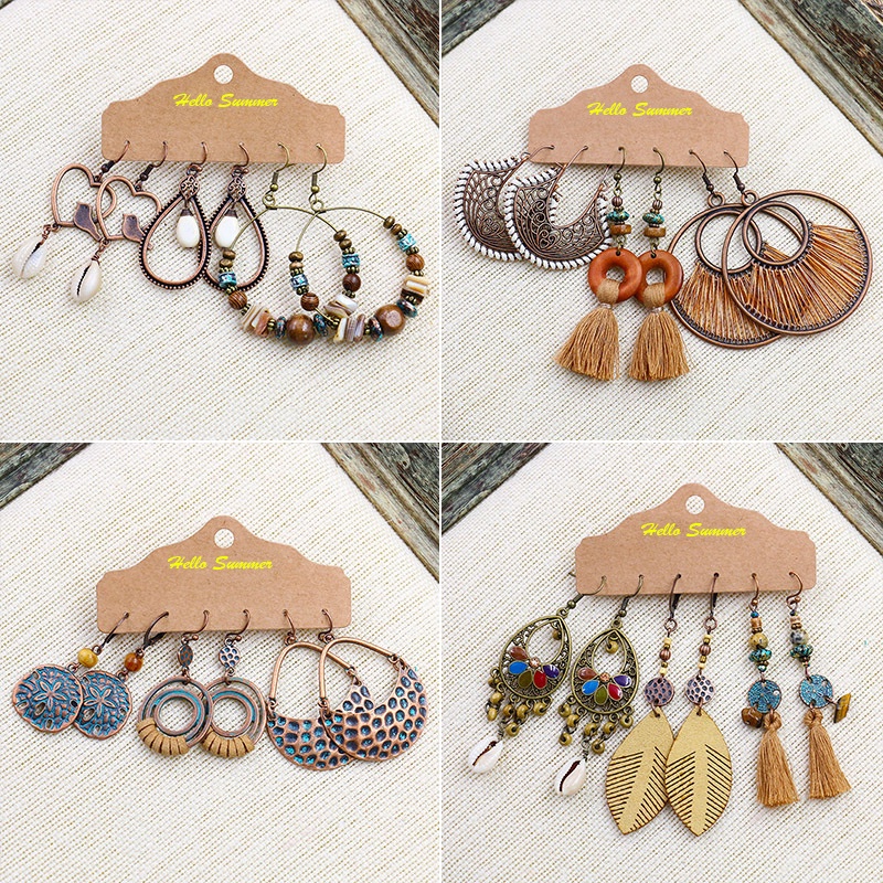 Bông tai kiểu dân tộc cổ điển kích thước lớn đi biển bộ 3 cặp mới 2022