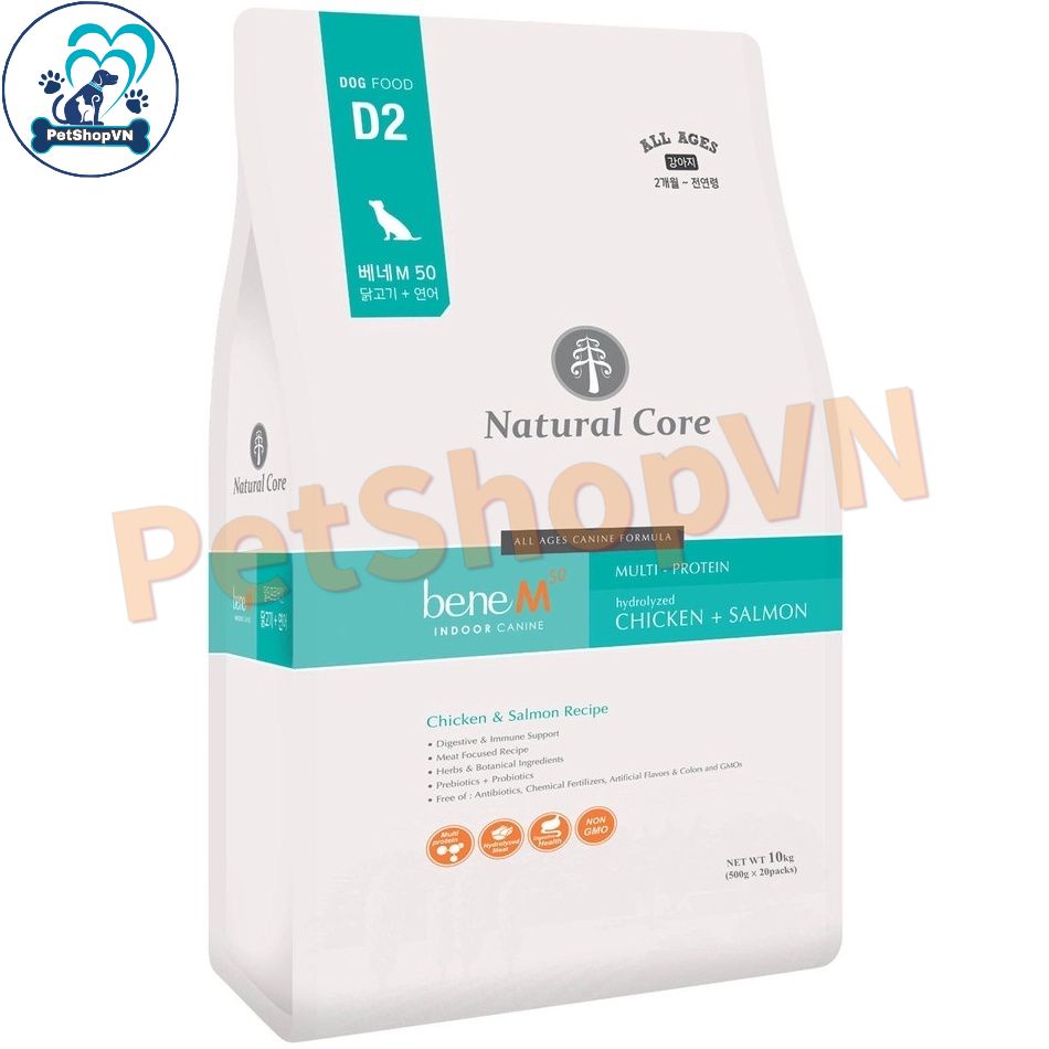 Thức Ăn Cho Chó Hạt NATURAL CORE BENE M50 D2 Bao 5Kg Vị Thịt Gà, Cá Hồi & Rau Củ Quả