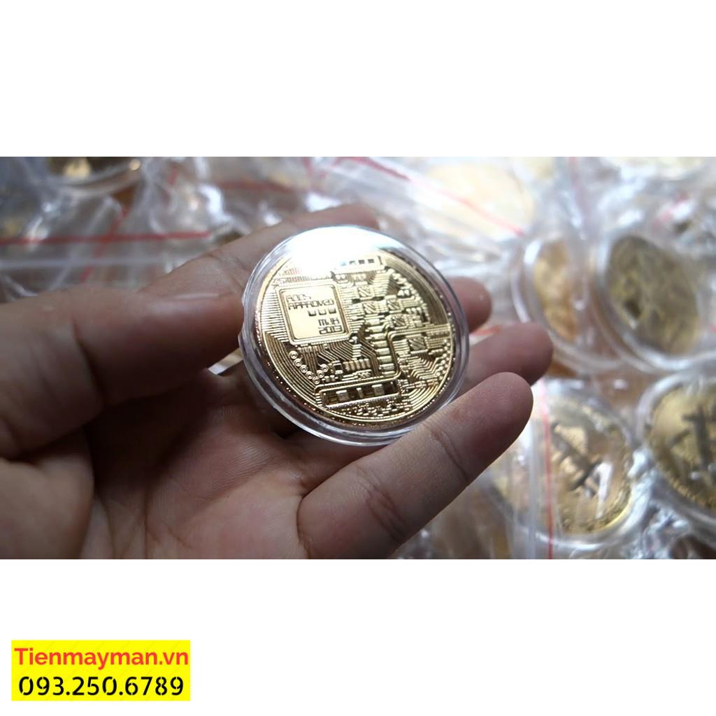 Đồng tiền may mắn Bitcoin Mạ vàng 24 + Hộp nhựa đi kèm