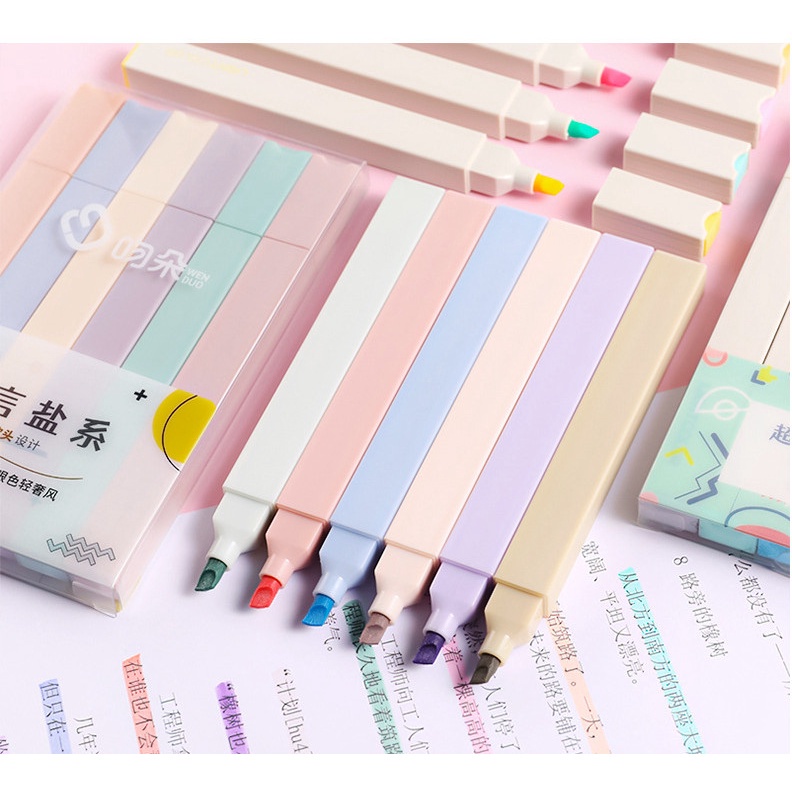 Bút Highlight ♥️HOT TREND♥️ da quang set 6 bút màu sắc dễ sử dụng cho văn phòng trường học
