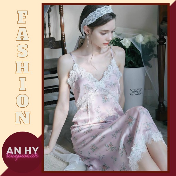 Đầm ngủ lụa hồng vintage
