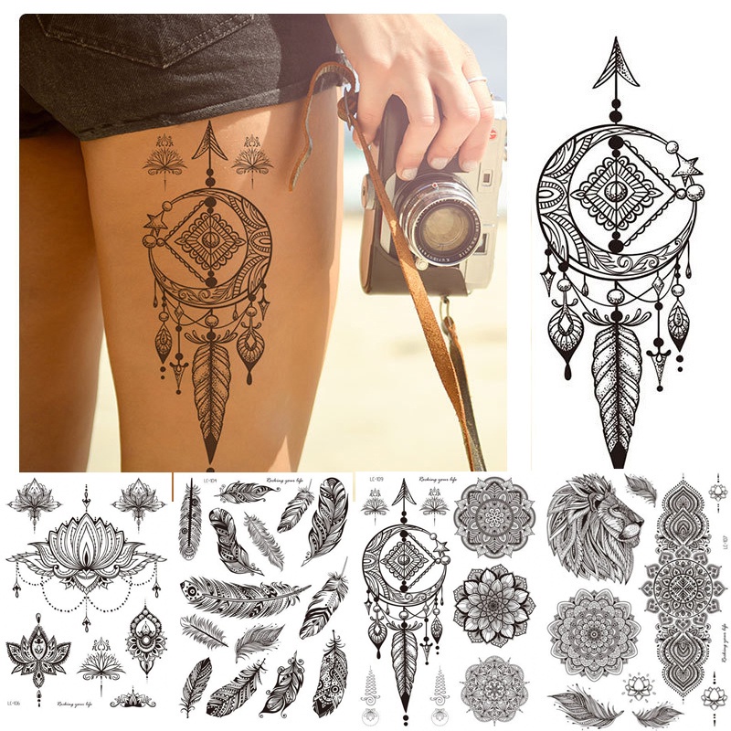 Hình xăm dán tạm thời chống nước họa tiết hoa Mandala quyến rũ cho nữ