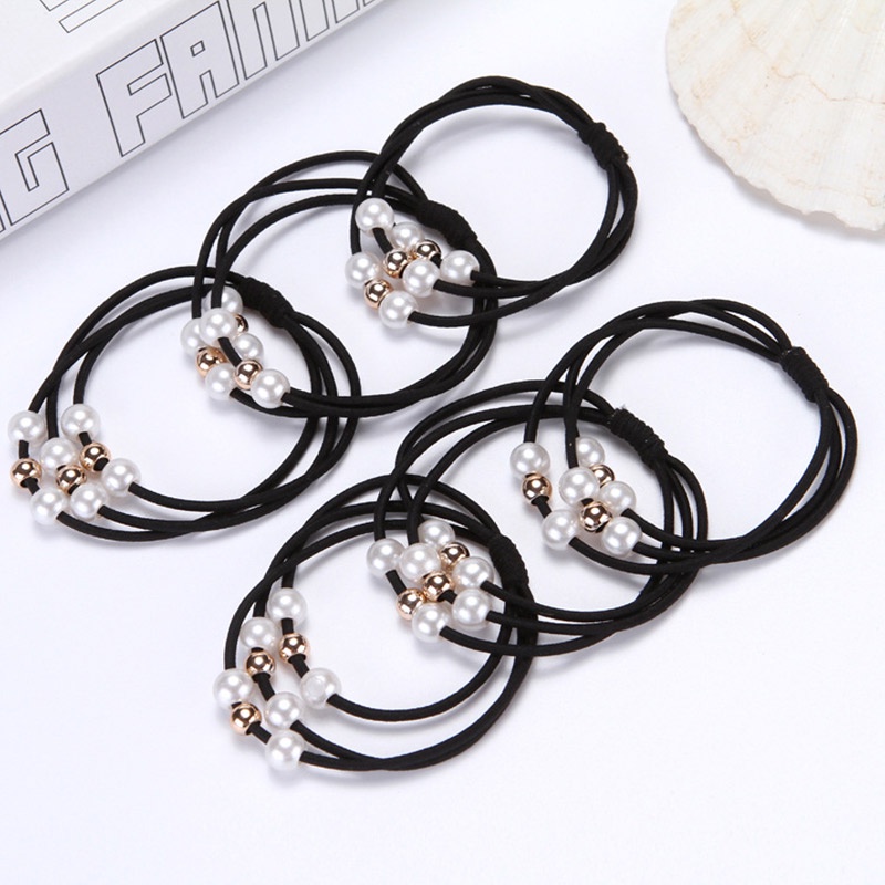 Dây buộc tóc nhiều sợi co giãn đính ngọc trai thời trang Hàn Quốc