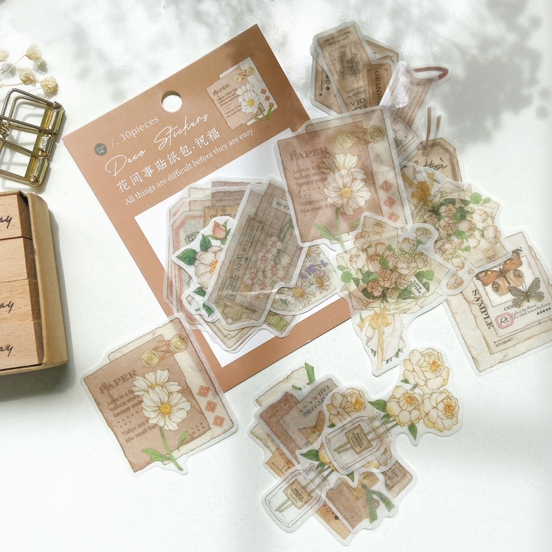 Túi 30 Sticker vintage trang trí sổ tay bullet journal
