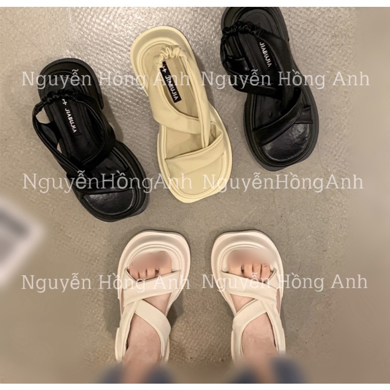 sandal (xăng đan quai hậu) quai da vạt chéo đế vát cao 5p (FULL HỘP- hàng QC) cho nữ sd199