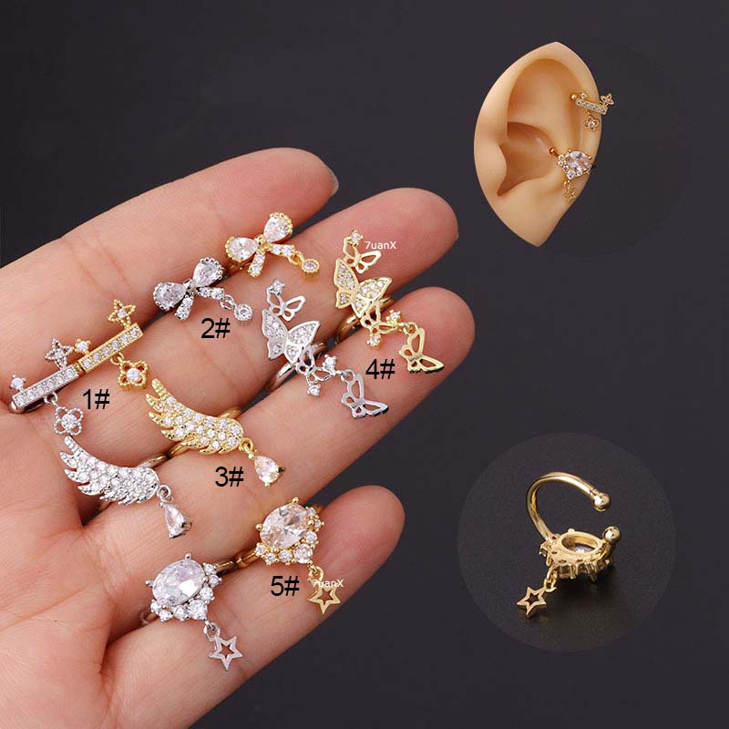 1 Khuyên tai hình cánh bướm không lỗ bằng đồng đính đá zircon