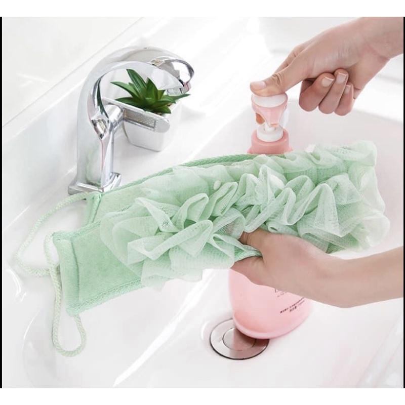Dây tắm + mũ bông chụp tóc