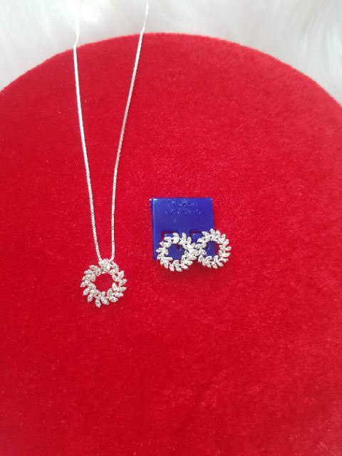 BỘ DÂY CHUYỀN BÔNG TAI LÁ BẠC ĐÍNH ĐÁ