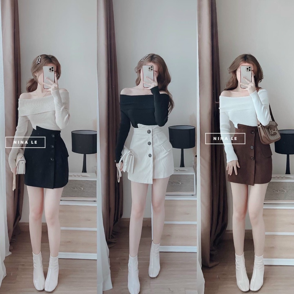 Áo Croptop Trễ Vai Tay Dài Gân Siêu Dày Siêu Ấm Áp A5175