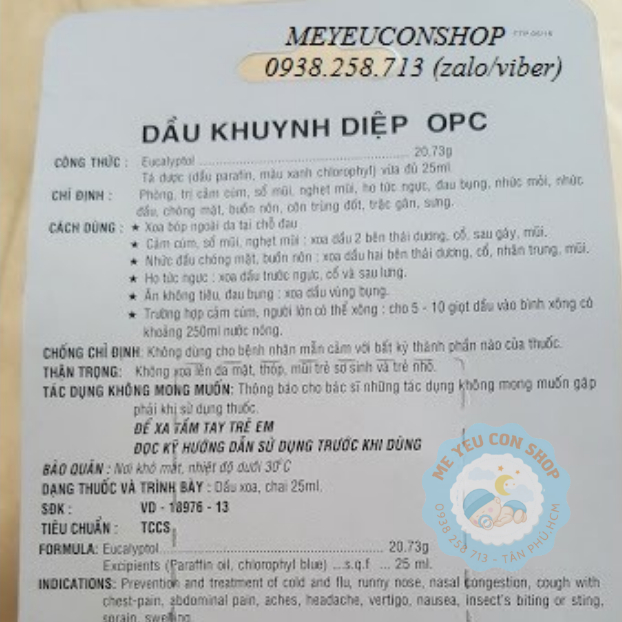 DẦU KHUYNH DIỆP OPC / PMC 25ml Cho Trẻ Sơ Sinh Và Mẹ Sau Sinh