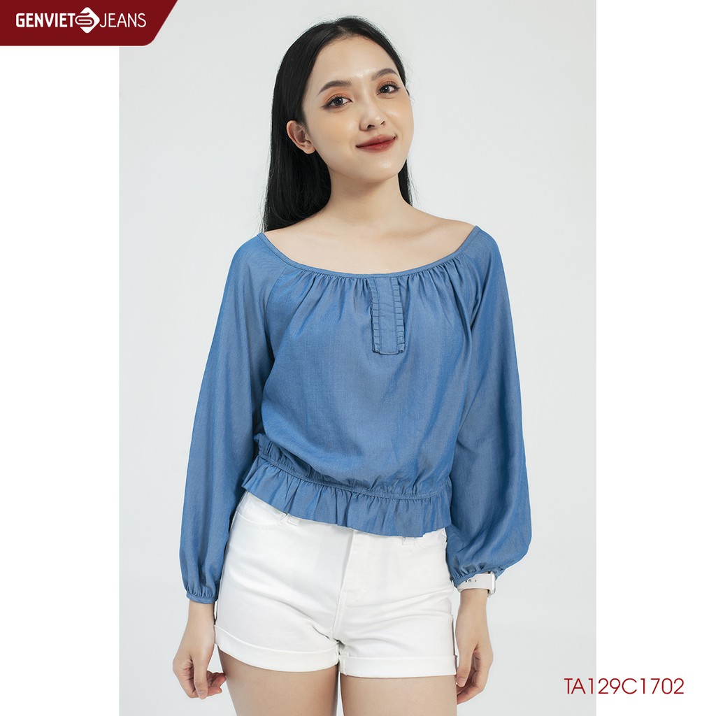 Áo Sơ Mi Croptop Nữ Tay Bồng Dài Tay Genviet Bo Eo Cao Cấp TA129C1702