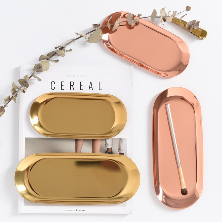 Đĩa Inox Hình oval Màu Vàng / Bạc Phong Cách Bắc Âu Đơn Giản