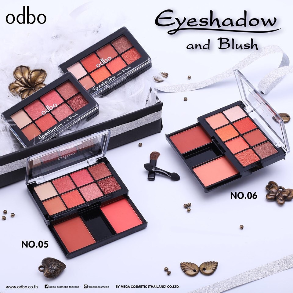 Bộ phấn mắt Odbo Eyeshadow and Blush ô nhũ kèm 2 ô phấn má hồng Thái Lan OD1022