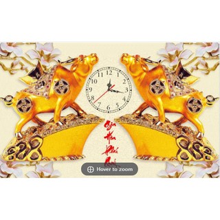 Tranh đính đá abc 3d đồng hồ trâu vàng lg1838 kt:80x50cm