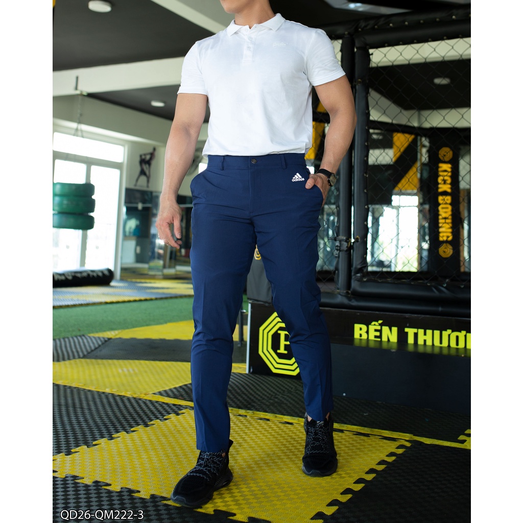 Quần dài golf Adidas xi dãn xịn QD26 - thể thao nam in viền lưng + phối 3 sọc túi