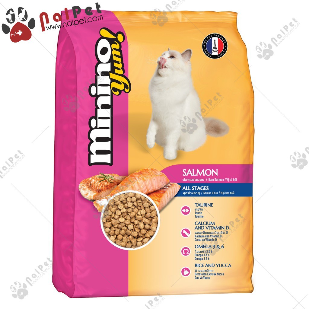 Thức Ăn Hạt Cho Mèo Mọi Lứa Tuổi Vị Cá Hồi Minino Yum Salmon 350g