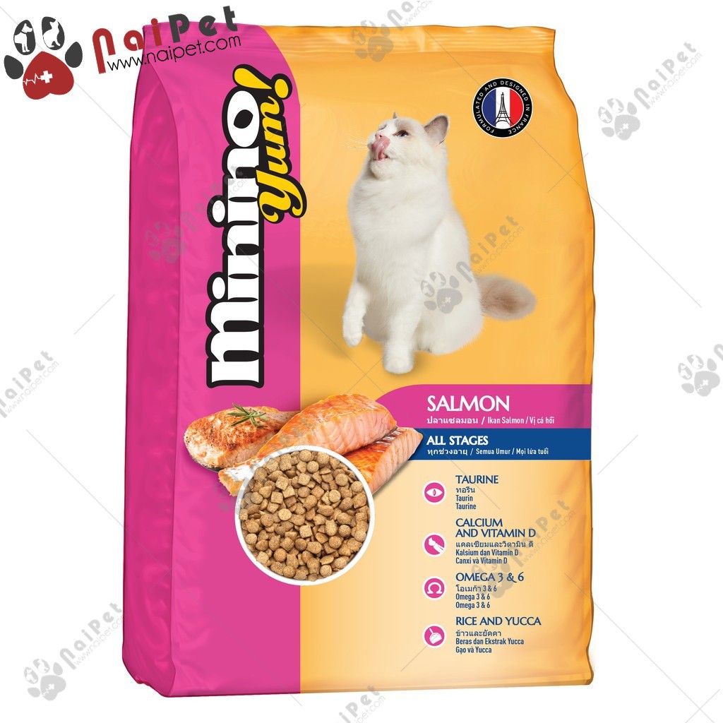 Thức Ăn Hạt Cho Mèo Mọi Lứa Tuổi Vị Cá Hồi Minino Yum Salmon Túi 1.5kg