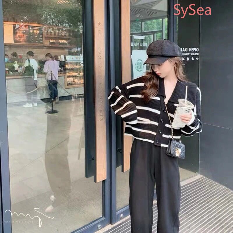 Áo Khoác Cardigan Dệt Kim Tay Dài Hoạ Tiết Kẻ Sọc Phong Cách Retro