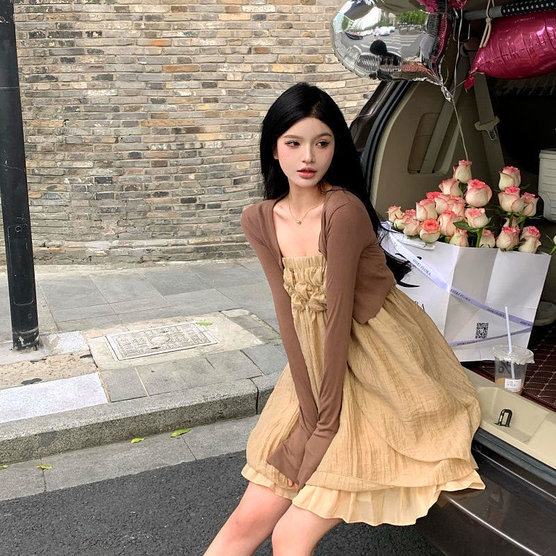 Sweet Spice Girl shoulder strap dress Women's Summer French Advanced feeling Pure temperament sleeveless loose short skirt