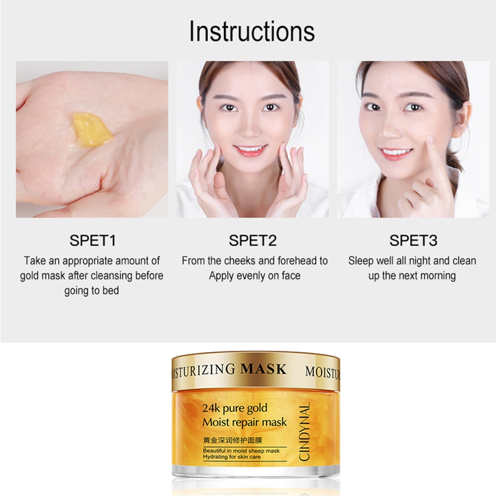 Mặt nạ ngủ vàng CINDYNAL 24K Dưỡng ẩm chống lão hóa Huyết thanh kiểm soát dầu axit Hyaluronic làm trắng da Thu nhỏ lỗ chân lông Làm mờ nếp nhăn Loại bỏ quầng thâm để chăm sóc da mặt