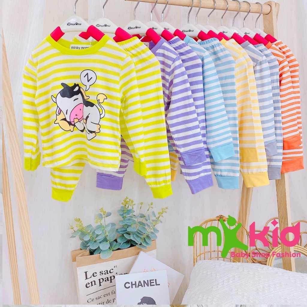 Bộ Thu Đông Dài Tay Cho Bé  Bộ Minky Mom Dài Tay Cho Bé Trai Bé Gái Họa Tiết Sọc Đáng Yêu