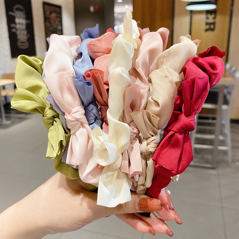 Băng Đô Cài Tóc Đính Nơ Vải Satin Phong Cách Công Chúa Hàn Quốc