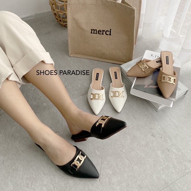 Dép Sục Nữ Bít Mũi Nhọn Đế Thấp Da Mềm Dễ mang,Xinh - Shoes Paradise