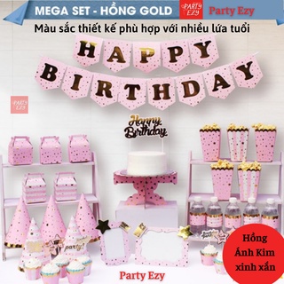 Set Trang Trí sinh nhật Ánh Kim Hồng, Xanh- phụ kiện sinh nhật cao cấp