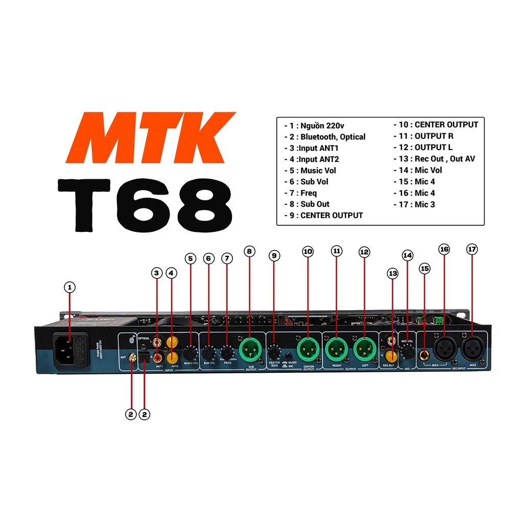 [ Tặng 2 Dây Canon cái] Vang cơ chuyên nghiệp MTK T68 Main Xịn Chống Hú cổng quang optical màn hình LCD kèm remote