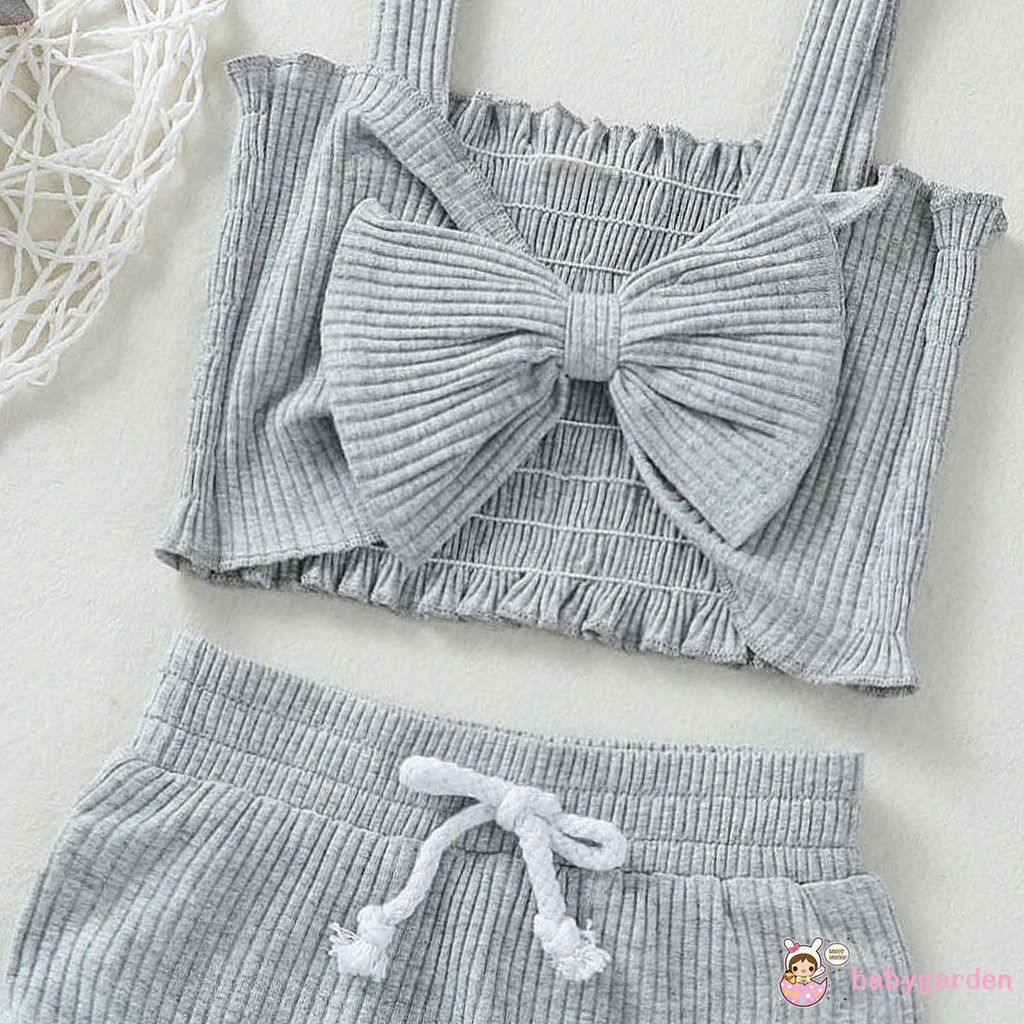 Bộ Áo không tay đính nơ phía trước + Quần short thời trang hè cho bé gái