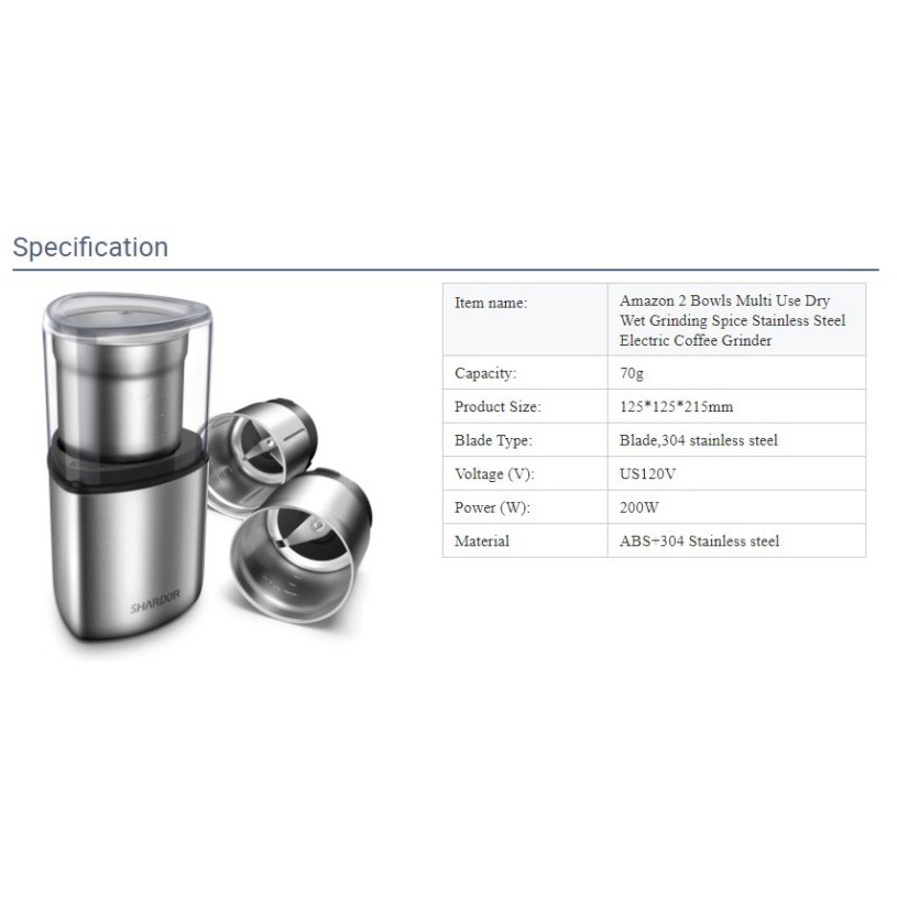 Sản Phẩm Máy xay đa năng, cà phê và các loại hạt gia vị. Thương hiệu cao cấp Shardor - CG725S