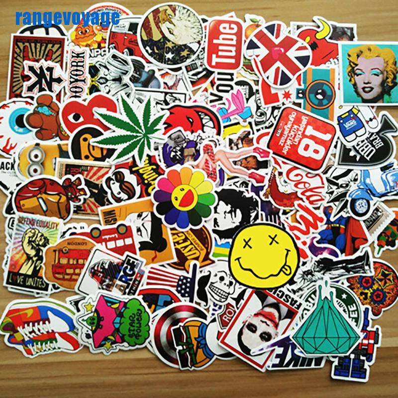 Set 100 sticker họa tiết graffiti để trang trí ván trượt/laptop/vali/đàn ghi ta/xe hơi