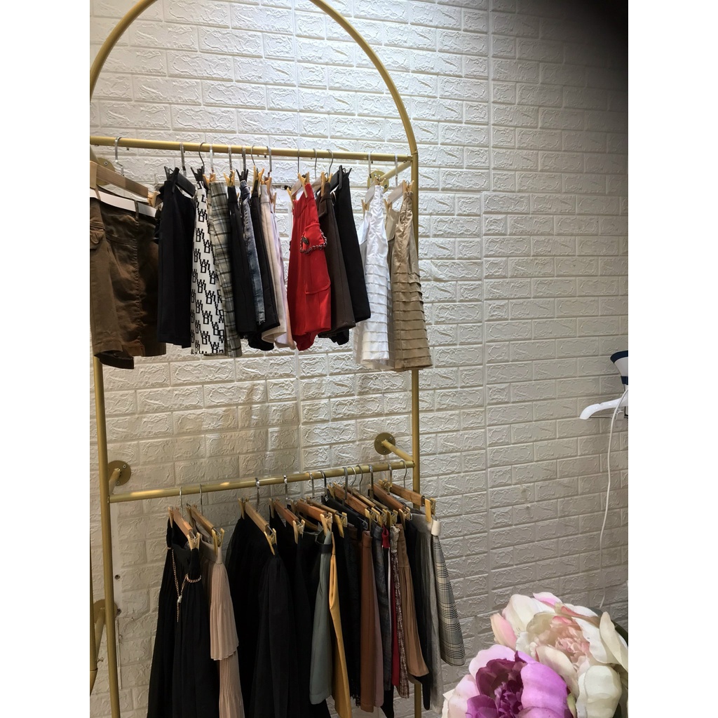 Giá treo bắn tường hình vòm cong 2 tầng - Khung treo quần áo - Giá kệ cho shop thời trang
