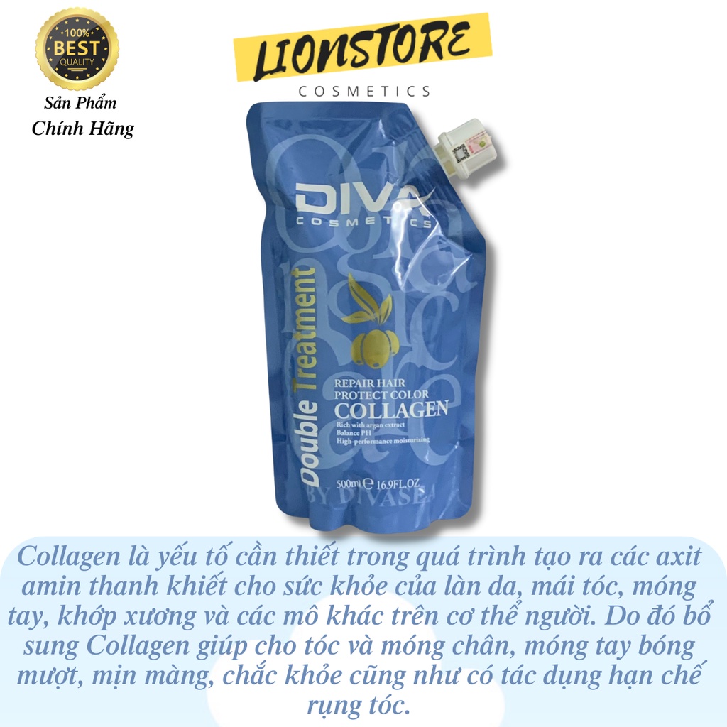 Kem hấp ủ tóc COLLAGEN DIVA 500ML giúp tóc hết khô xơ gãy rụng hư tổn chẻ ngọn