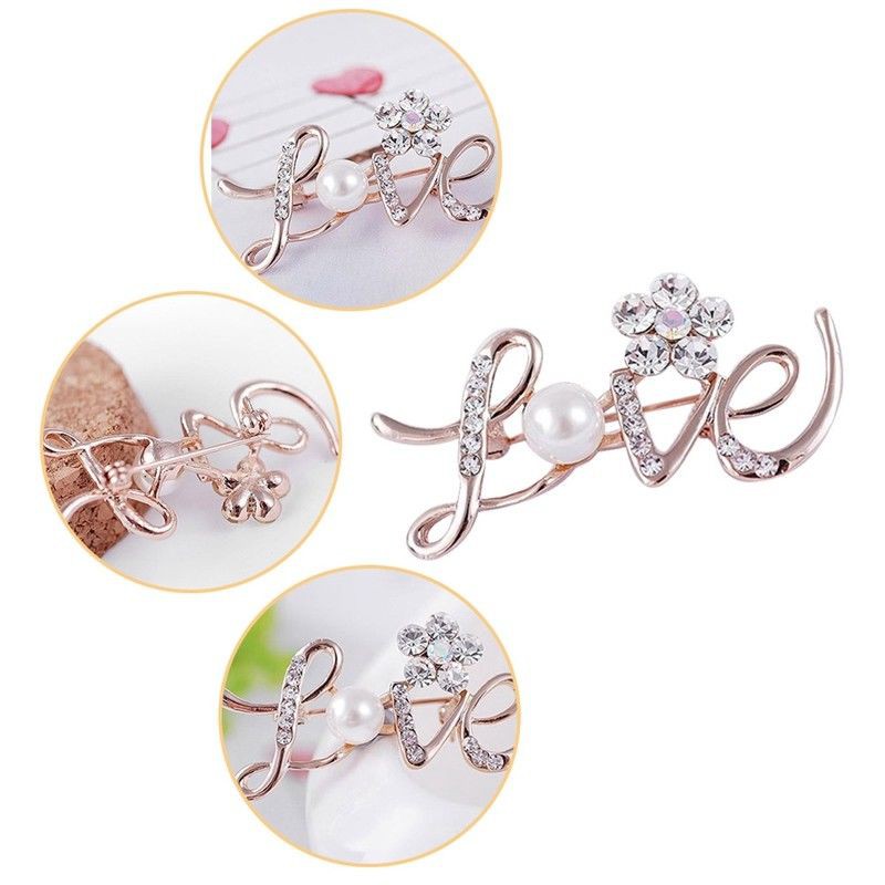 Ghim cài áo hình chữ cái LOVE đính đá nhân tạo thời trang