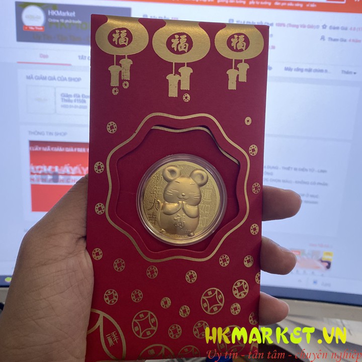 Bao Lì Xì Con Chuột Mạ Kim Loại Vàng 2020