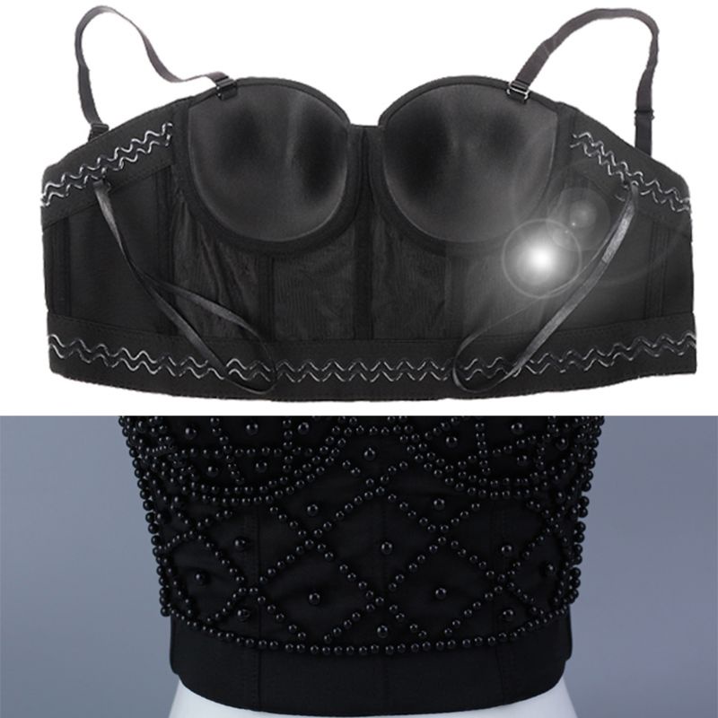 Xiangbao Áo Crop Top Không Tay Đính Hạt Giả Ngọc Trai Gợi Cảm Dây Có Thể Điều Chỉnh Cho Nữ Club B