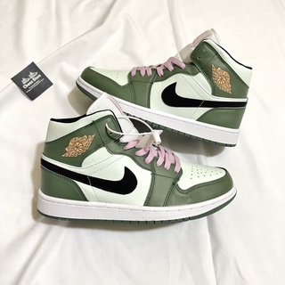giày Jordan xanh lá dây hồng⚡️FREE_SHIP⚡️,giày JD 1 xanh lá cao cổ mới
