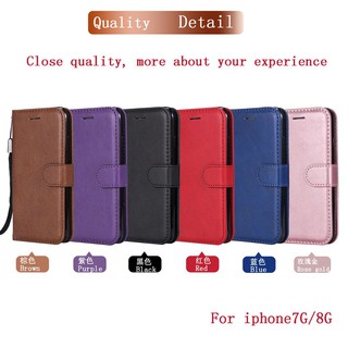 For iphone 7/8 Plain Leather Flip Wallet Stand Phone Case Cover