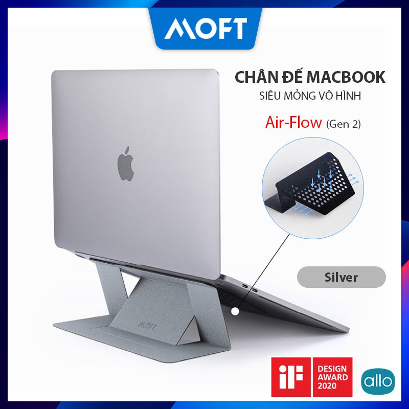 Chân Đế MOFT Laptop Stand Air-Flow (Gen 2) Silver, Giá Đỡ Macbook Siêu Nhẹ Mỏng Vô Hình, Dùng Cho Máy Từ 12~16 inch