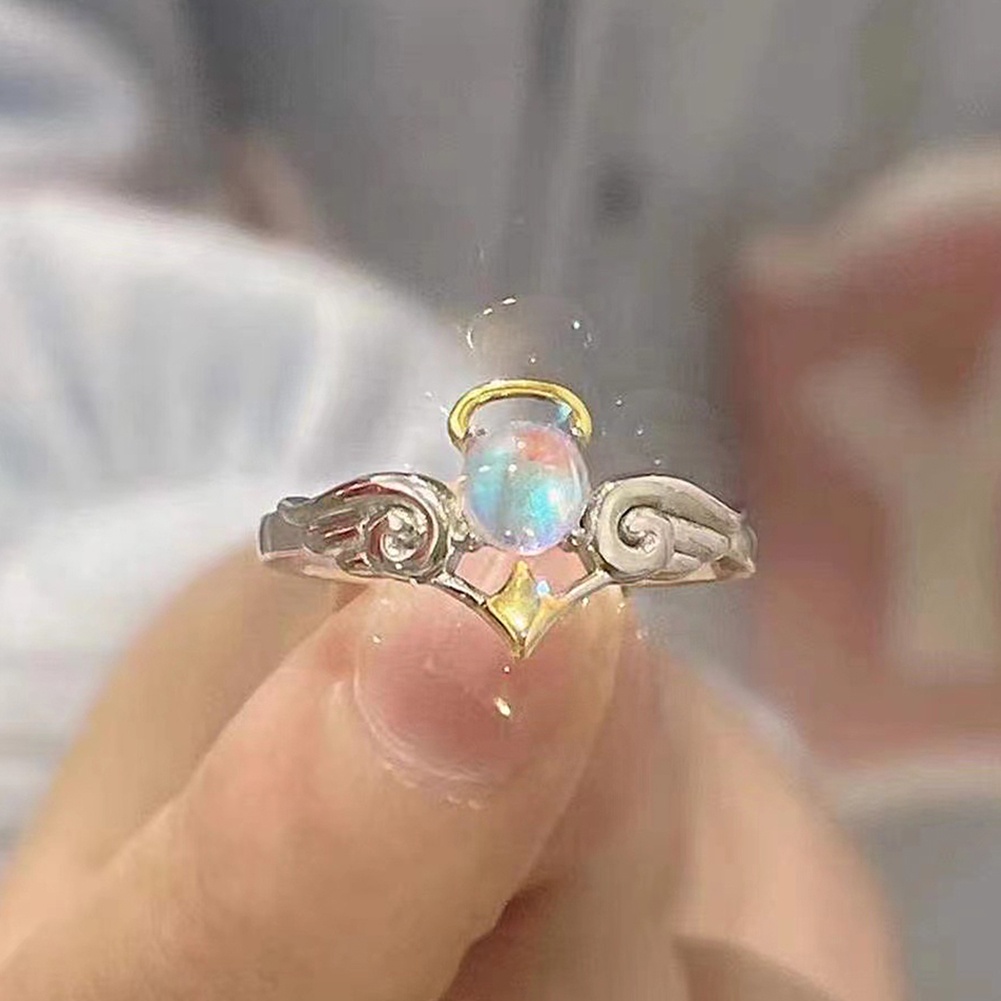 Nhẫn Đính Đá Mặt Trăng Hình Thiên Thần Có Thể Điều Chỉnh Kích Thước Thời Trang Cho Cặp Đôi