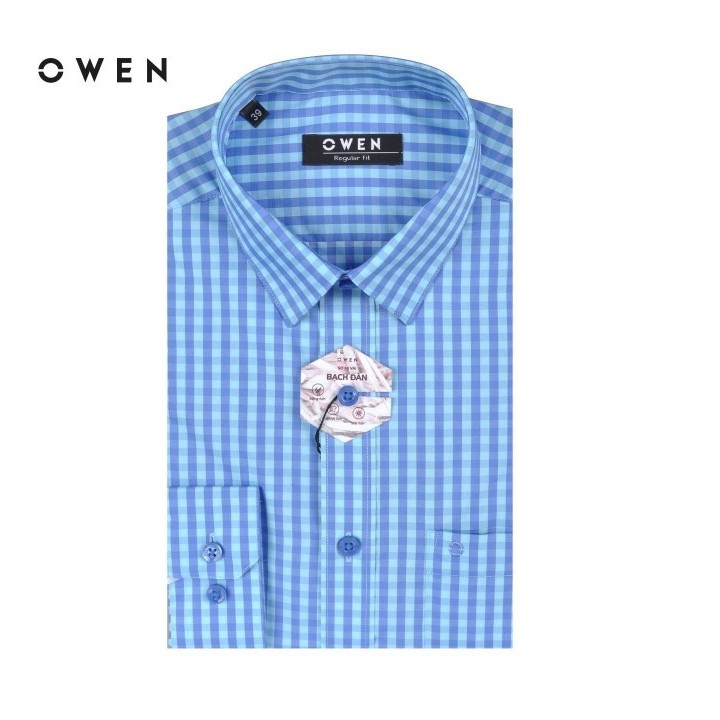 OWEN - Áo sơ mi dài tay Owen Slimfit chất sợi tre kẻ ngang xám xanh 23314 | BigBuy360 - bigbuy360.vn